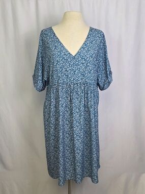 Teal Floral V-Neck Women's Babydoll Dress